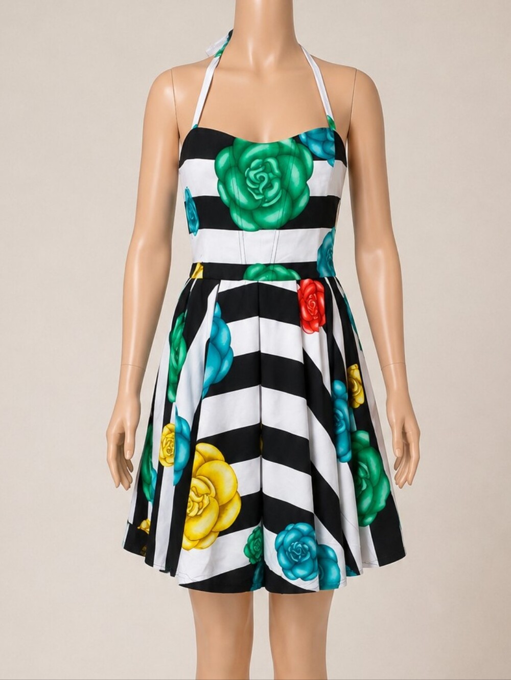 Alice + Olivia Floral Stripe Halter Dress